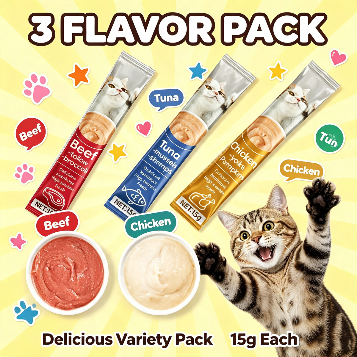 15g/Stick 3-Flavor Variety Pack Cat Treat Sticks
